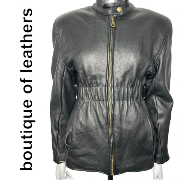 Boutique Of Leathers Leather Motorcycle Jacket Black Zip Out Lining Size Small - Picture 1 of 12